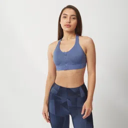High Support Zip-Up Sports Bra with Cups, Adjustable Straps FBRA920 - Comet blue-image-95