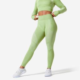 domyos Women Gym Leggings Seamless High Waist with Phone Pocket - Green-picture-6