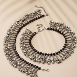 PANASH Set Of 2 Silver-Plated Beaded Anklets-image-82