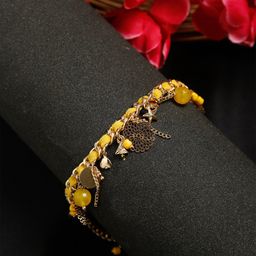 Madame Rose Gold-Plated & Yellow Beaded Anklet-image-68