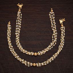Kushal's Fashion Jewellery Set of 2 Gold-Plated Beaded Antique Anklets-42