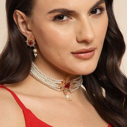 Anouk Women Gold-Plated Pearls Necklace Set-image-42