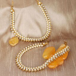 ANIKAS CREATION Set Of 2 Gold-Plated Kundan-Studded & Beaded Anklets-image-8
