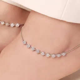 Zavya Set Of 2 925 Pure Silver Rhodium-Plated Artificial Stones Anklet-2