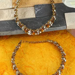 ANIKAS CREATION Gold-Plated Kundan-Studded & Beaded Anklets-picture-2
