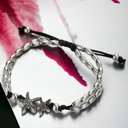 Sangria Silver-Toned Star Beads Beaded Anklet-40