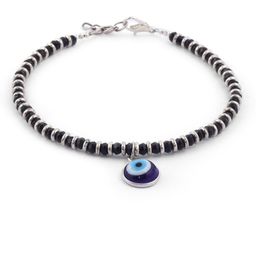 EL REGALO Set of 2 German Silver Black Beaded Evil Eye Charm Motif Anklets-37