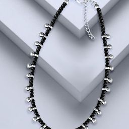 MEENAZ Silver-Plated Artificial Beads Anklet-18