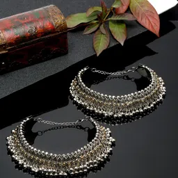 Sangria Set Of 2 Silver-Plated Stone Studded & Beaded Anklets-42
