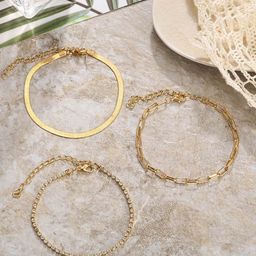 Peora Set Of 3 Gold-Plated Stones-Studded Designed Anklets-6