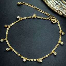 Sangria Gold-Toned Crystals Studded Anklet-image-13