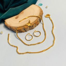 ABDESIGNS Set of 2 Gold-plated Artificial Stones and Beads-Studded Anklet & Toe rings-13