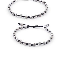 EL REGALO Set Of 2 Silver-Toned & Black Beaded Anklet-image-29