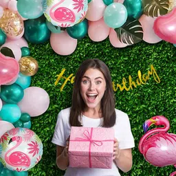 Special You Kids Green & Pink 66 Pcs Flamingo Tropical Jungle Theme Birthday Decor-image-19