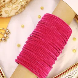 I Jewels Women Set of 48 Pink Metal Velvet Bangles-0