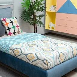 URBAN SPACE White & Blue AC Room Single Bed Blanket-image-67