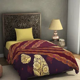 SPACES Maroon & Navy Blue Ethnic Motifs AC Room 350 GSM Single Bed Blanket-image-31