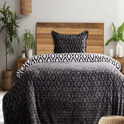 GAPU & BALY Charcoal & White Geometric Microfiber 350 GSM AC Room Single Bed Blanket-2