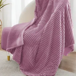 bsb home Pink Striped Fleece Mild Winter 500 GSM Single Bed Blanket-image-31