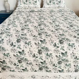 BELLEVEN Blue Printed Quilted Cotton Double King Bedding Set-31