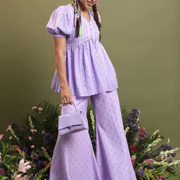 Vishudh Lavender Printed A-Line Top & Flared Palazzos-22