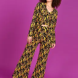 Popwings Conversational Printed V-Neck Top With Shrug & Bootcut Trousers-4