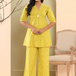Haute and Humble Ethnic Motifs Printed Pure Cotton A-Line Tunic With Palazzos-10