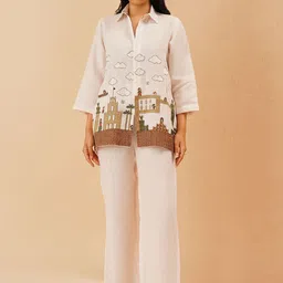 KALPRAAG Mario Embroidered Pure Linen Shirt With Trousers-image-36