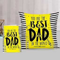 TIED RIBBONS Yellow & Black Fathers Day Gift Set Printed Cushion Cover with Filler & Card-image-59