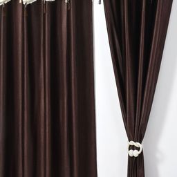 Aura Coffee Brown & Cream-Coloured 2 Pieces Tasselled Long Door Curtains-13