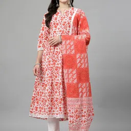 KALINI Women Floral Printed Regular Pure Cotton Kurta with Trousers & With Dupatta-picture-26