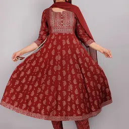 KALINI Floral Printed Mirror Work Anarkali Kurta with Trousers & Dupatta-picture-30