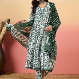 KALINI Women Floral Printed Regular Pure Cotton Kurta with Trousers & With Dupatta-picture-23