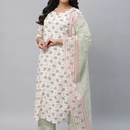 AURELIA Floral Printed Straight Kurta & Trousers with Dupatta-image-69