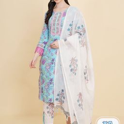Royal Export Floral Printed Kurta with Trousers & With Dupatta-image-73