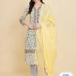 Royal Export Floral Printed Kurta with Trousers & With Dupatta-16
