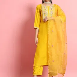 VredeVogel Ethnic Motifs Yoke Design Regular Thread Work Kurta with Trousers & Dupatta image 1