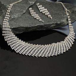 SOHI Silver-Plated Stone-Studded Necklace & Earrings-image-55