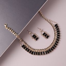 SOHI Gold-Plated Stone Studded Party Necklace and Earring Set-16