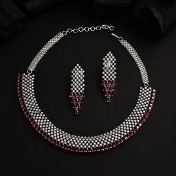 SOHI Silver-Plated Pink Stone Studded Necklace set-image-68
