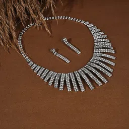 SOHI Silver-Plated White Stone-Studded Jewellery Set-image-89