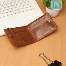 LOUIS STITCH Men Tan Textured Zip Detail Leather Two Fold Wallet-54