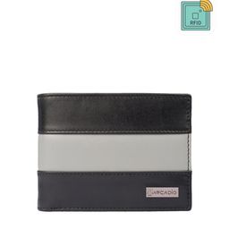 ARCADIO Men Black & Grey Striped Leather Two Fold Wallet-image-10
