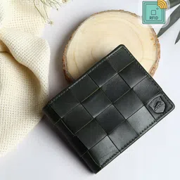 SAMTROH Men Black Checked Leather RFID Two Fold Wallet-16