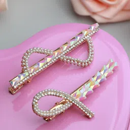 PRITA BY PRIYAASI Woman Rose Gold & White Beaded Hair Pin Set-24
