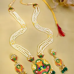 Crunchy Fashion Gold-Plated White Kundan Stone-Studded Meenakari Jewellery Set-picture-26
