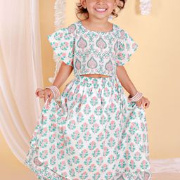 The Mom Store Girls Round Neck Flared Sleeve Paisley Pure Cotton Lehenga Choli-picture-36