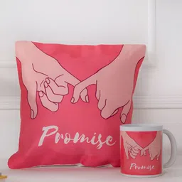 DecorTwist White & Pink 2 Pieces Printed Cushion With Coffee Mug-image-9