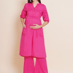 Mine4Nine Women V Neck Maternity Kurta with Palazzos-36