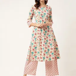 KALINI Floral Printed Pure Cotton A-Line Kurta With Palazzo-image-22